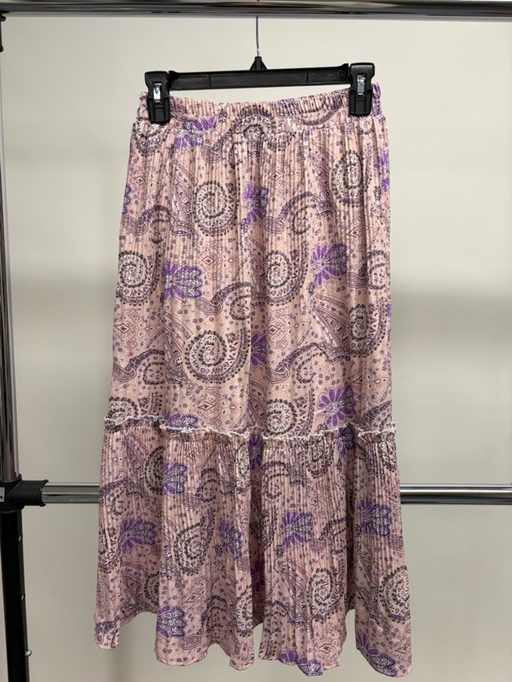 Pink Paisley Tiered Maxi Skirt